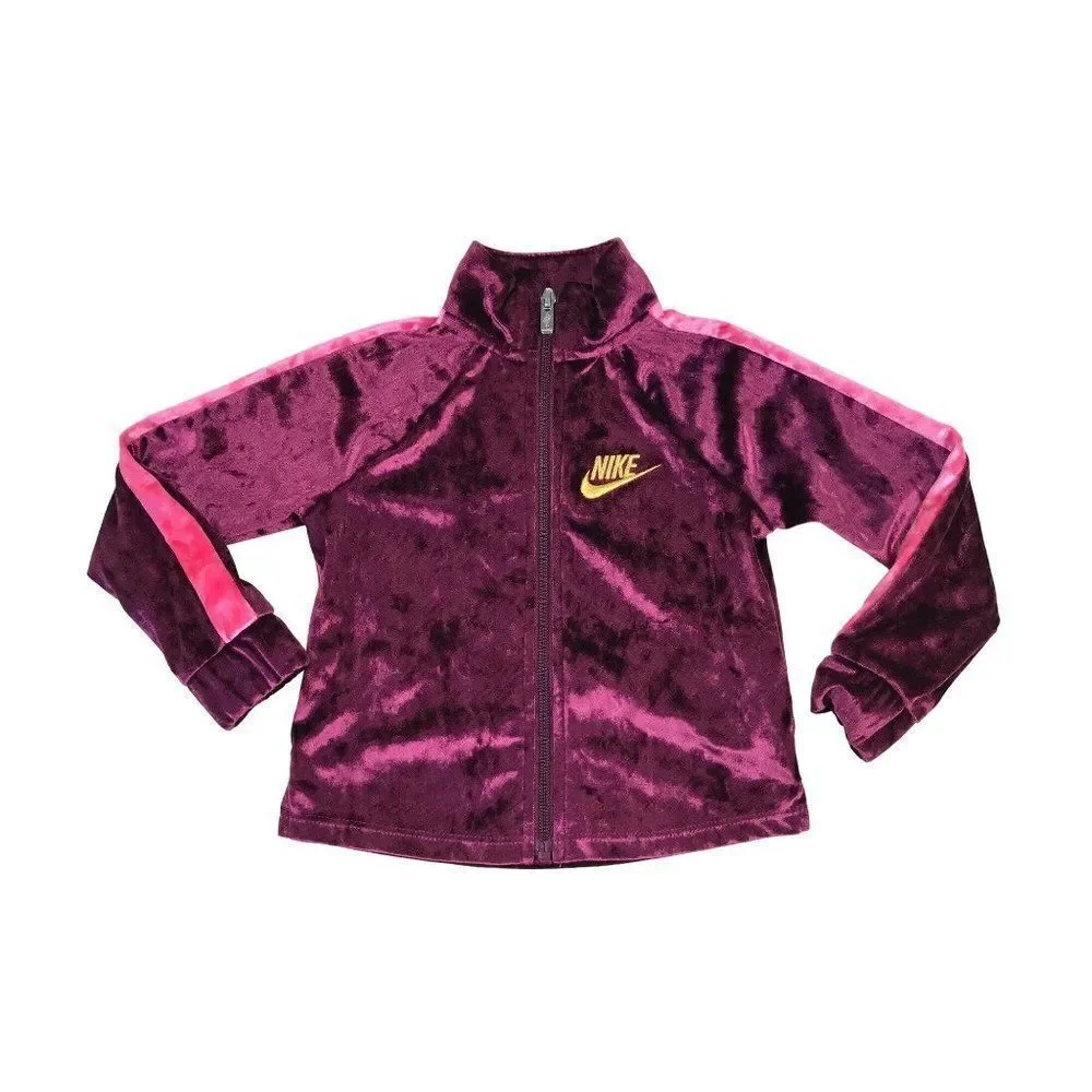 Nike Toddler Dark Pink Velour Zip Front Logo Jacket Size 2T